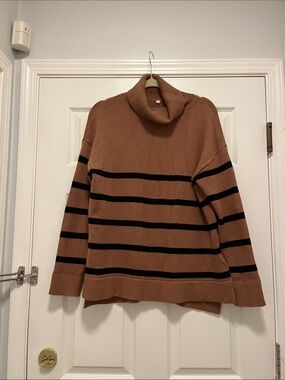 Striped Cowl Neck Sweater in Brown and Black